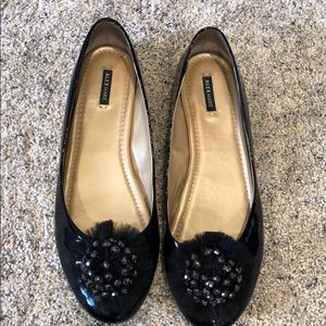 Black flat shoes with rabbit fur